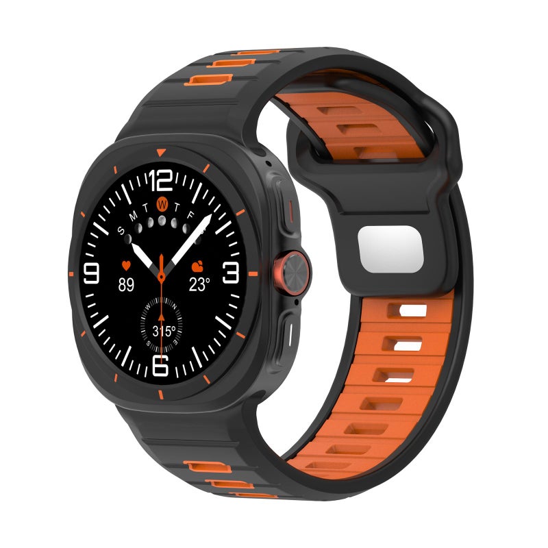 erorex For Samsung Galaxy Watch Ultra 47Mm / Ultra 2025 Two Color Reverse Buckle Silicone Watch Band(Black Orange) - Image 1