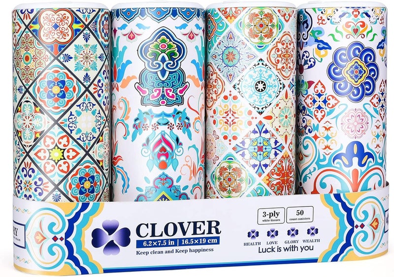 ã‚¯ãƒ­ãƒãƒ¼(Clover) Car Tissue Holder with Facial tissues Bulk, Tissue for Car Cup Holder, Round Tissue Boxes for car tissues Cylinder,Travel tissues Packs Bulk (Lition, 3-Ply, 4 Pack, 200 Sheets) - Image 1