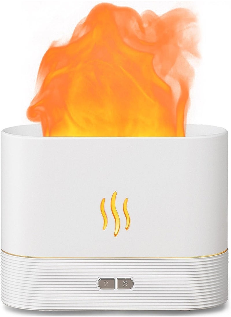 Essential Oil Diffuser with Flame Light Effect, 180ml Air Diffuser for Essential Oils, Humidifier for Bedroom with 2 Brightness, Auto Shut-off Function (White)  - Image 1