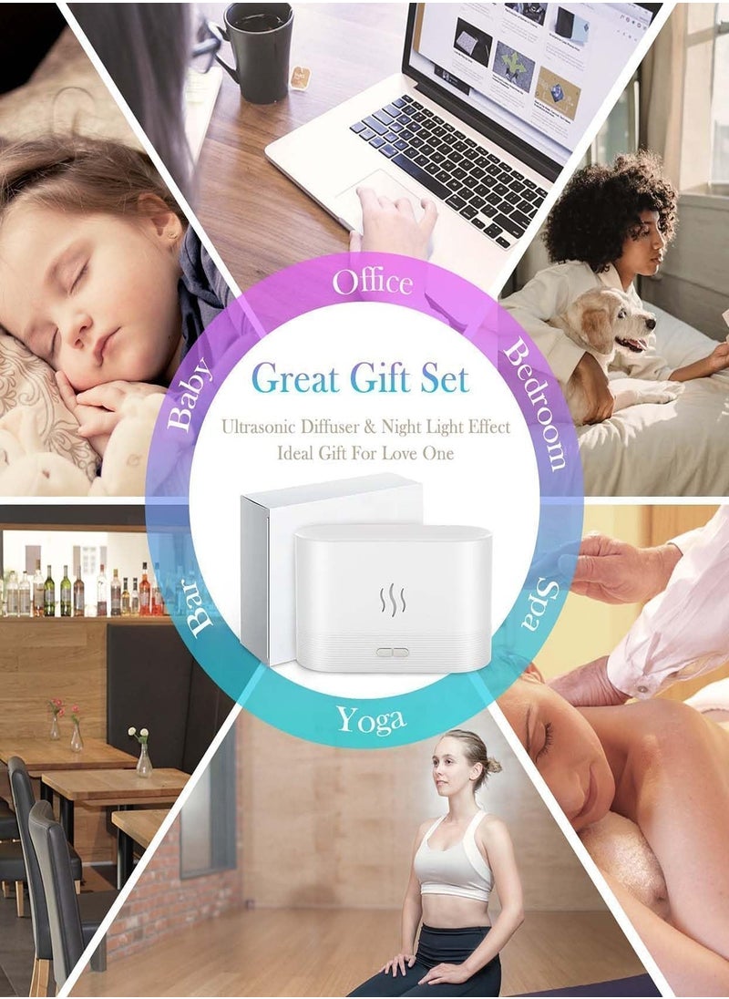 Essential Oil Diffuser with Flame Light Effect, 180ml Air Diffuser for Essential Oils, Humidifier for Bedroom with 2 Brightness, Auto Shut-off Function (White)