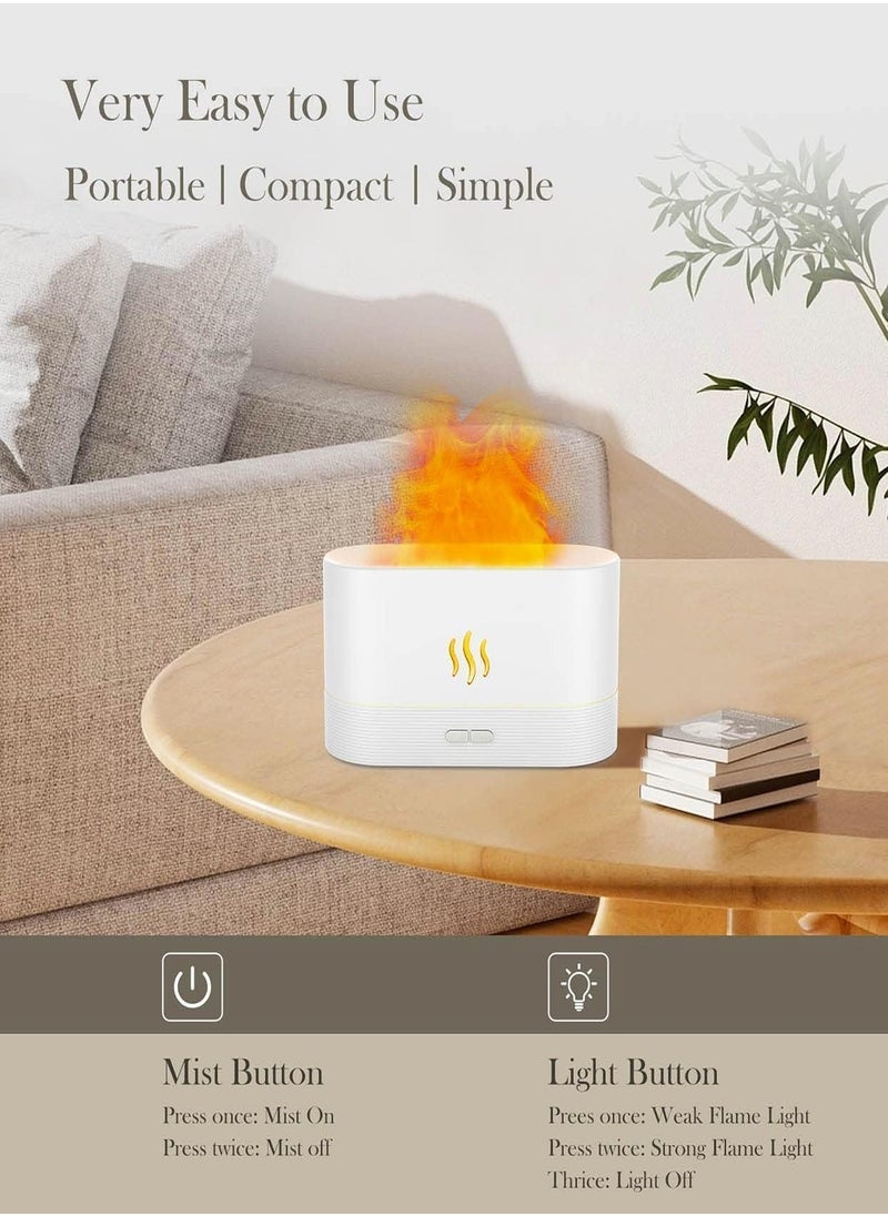 Essential Oil Diffuser with Flame Light Effect, 180ml Air Diffuser for Essential Oils, Humidifier for Bedroom with 2 Brightness, Auto Shut-off Function (White)