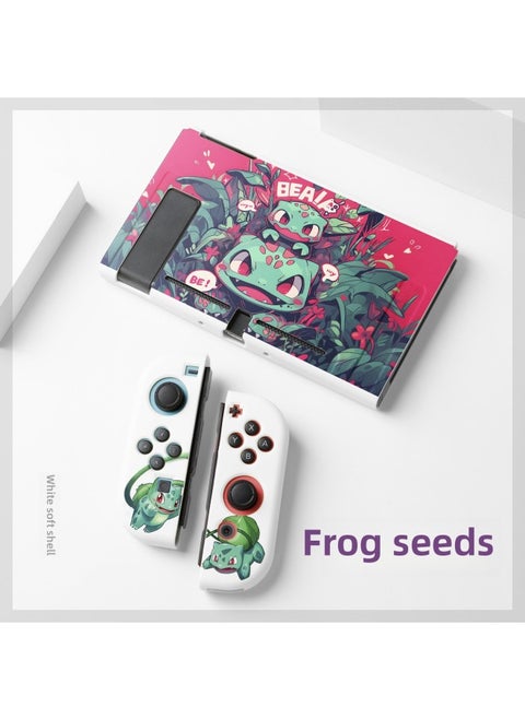 BaoKemeng OLED Nintendo TPU Case NS Frosted Split Soft Case Embossed Color Painting UV Print HD-Product Color:switch White Wonderful Frog Seed