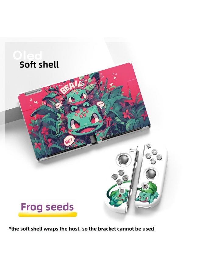 BaoKemeng OLED Nintendo TPU Case NS Frosted Split Soft Case Embossed Color Painting UV Print HD-Product Color:switch White Wonderful Frog Seed