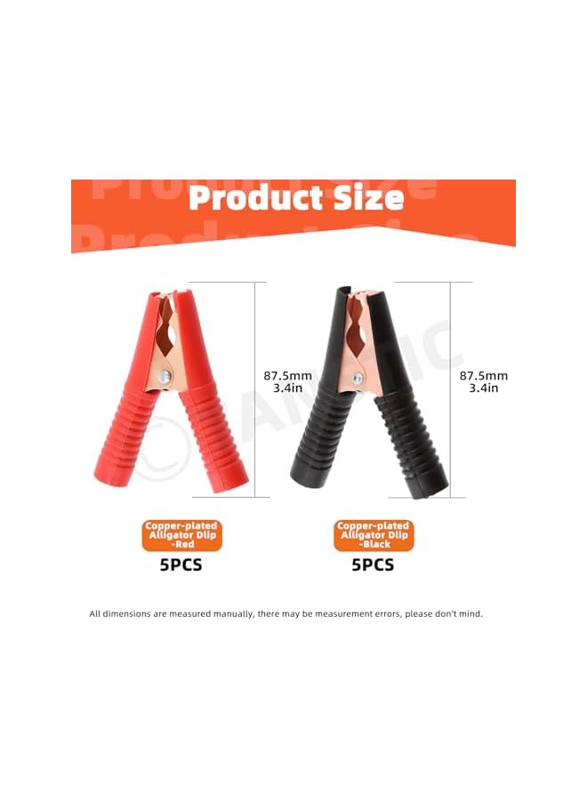 promass 10Pcs 100A Insulated Alligator Clips, Black & Red Boot Battery Alligator Clamps, Heavy Duty Crocodile Clamps for Truck Car Battery Electric Test - Image 2