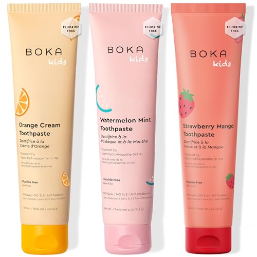 Boka Fluoride Free Toothpaste Nano Hydroxyapatite Toothpaste Orange Cream Watermelon Mint Strawberry Mango Flavor 4 oz 3Pk US Manufactured - Image 2