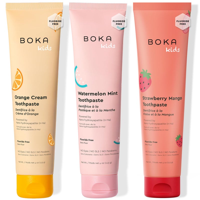 Boka Fluoride Free Toothpaste Nano Hydroxyapatite Toothpaste Orange Cream Watermelon Mint Strawberry Mango Flavor 4 oz 3Pk US Manufactured - Image 3