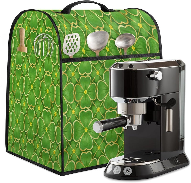 Gold Grid Clover Pattern Kitchen Aid Mixer Cover with Zipper Pockets - Stand Mixer Dust Cover Compatible with 6-8 Quarts Tilt Head & Bowl Lift Models, Durable Cloth Organizer Bag - Image 5