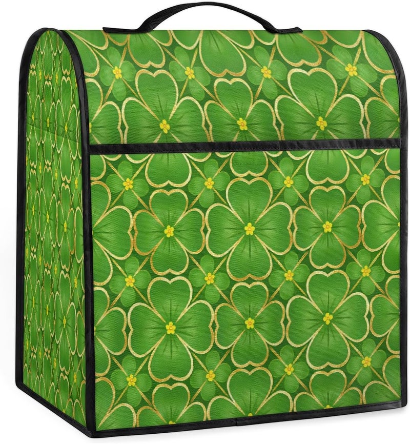 Gold Grid Clover Pattern Kitchen Aid Mixer Cover with Zipper Pockets - Stand Mixer Dust Cover Compatible with 6-8 Quarts Tilt Head & Bowl Lift Models, Durable Cloth Organizer Bag - Image 1