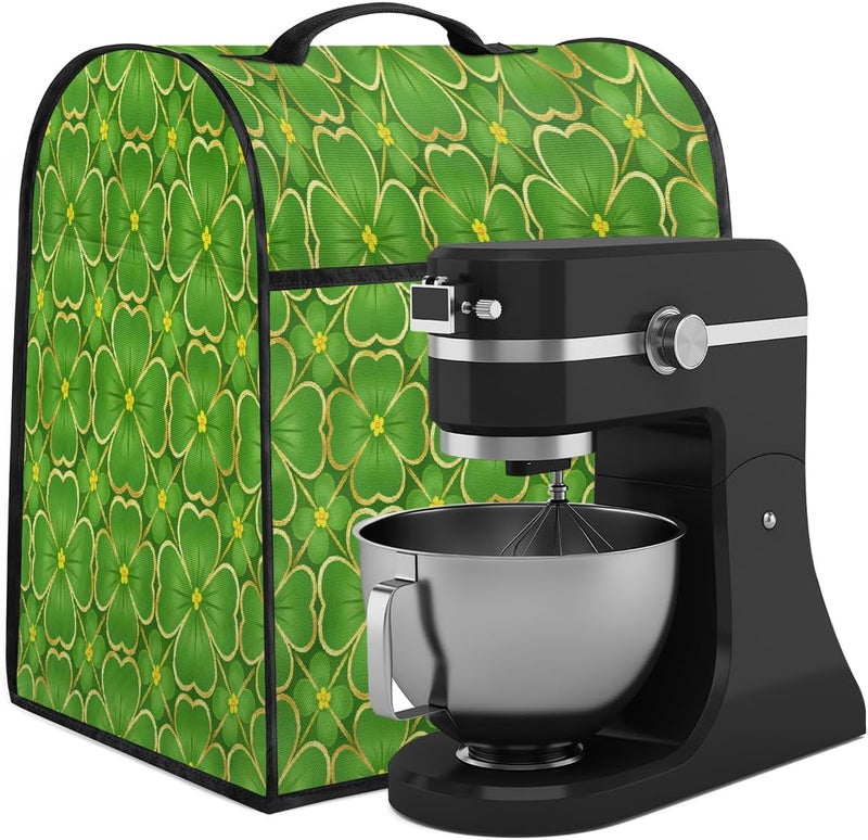 Gold Grid Clover Pattern Kitchen Aid Mixer Cover with Zipper Pockets - Stand Mixer Dust Cover Compatible with 6-8 Quarts Tilt Head & Bowl Lift Models, Durable Cloth Organizer Bag - Image 2