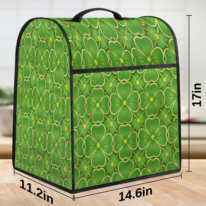 Gold Grid Clover Pattern Kitchen Aid Mixer Cover with Zipper Pockets - Stand Mixer Dust Cover Compatible with 6-8 Quarts Tilt Head & Bowl Lift Models, Durable Cloth Organizer Bag - Image 3