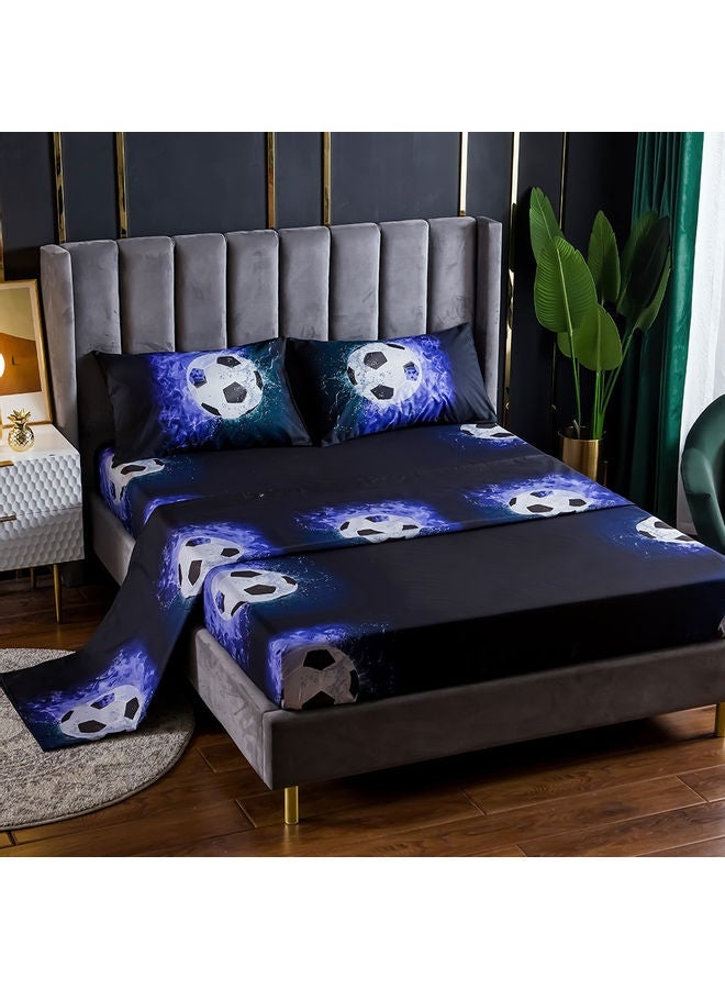 NIBEMINENT 4-Piece 3D Printed Fitted and Bed Sheet with Pillowcase Polyester Multicolour 45.00 x 8.00 35.00cm - Image 1