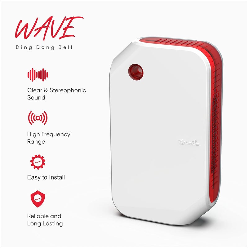FYBROS جرس باب Wave Ding Ding للمنزل مع أصوات رقمية مجسمة | جرس باب كهربائي للمنزل | جرس Ding Dong - Image 2
