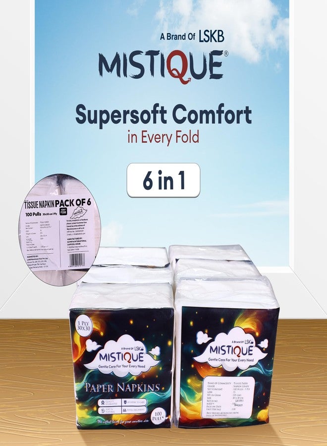 MISTIQUE 1 Ply 100 Pulls Tissue Paper Napkin (Pack of 6) | Soft and Highly Absorbent | Sheet Size (30 * 30 cm) - Image 2