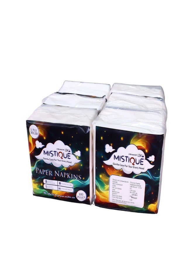 MISTIQUE 1 Ply 100 Pulls Tissue Paper Napkin (Pack of 6) | Soft and Highly Absorbent | Sheet Size (30 * 30 cm) - Image 1