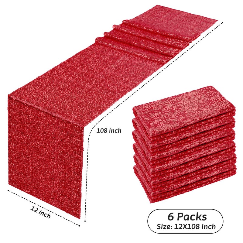 OGORI 6 Pack Sequin Table Runner Red  12 x 108 inch Glitter Red Table Runner for Rectangle Table for Birthday  Wedding  Banquet  Holiday Party Decorations & Baby Shower - Image 2