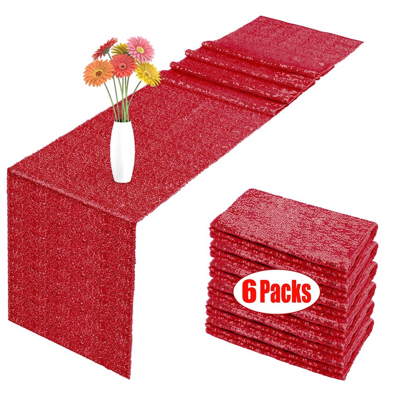 OGORI 6 Pack Sequin Table Runner Red  12 x 108 inch Glitter Red Table Runner for Rectangle Table for Birthday  Wedding  Banquet  Holiday Party Decorations & Baby Shower - Image 1