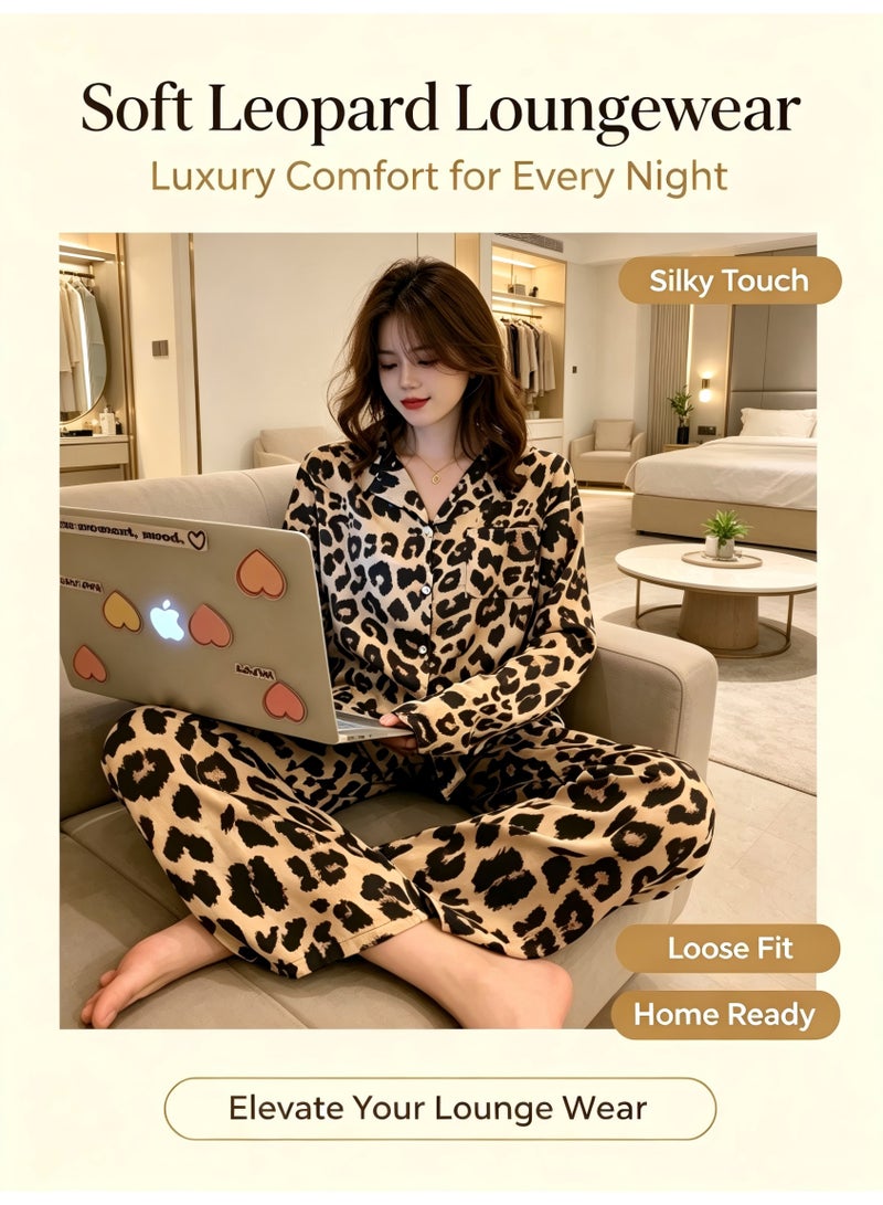 （XL）Womens Pajamas Set 2 Piece Button Down Pjs Soft Long Sleeve Top and Pants Sleepwear Set Girls Lounge Sets - Image 1