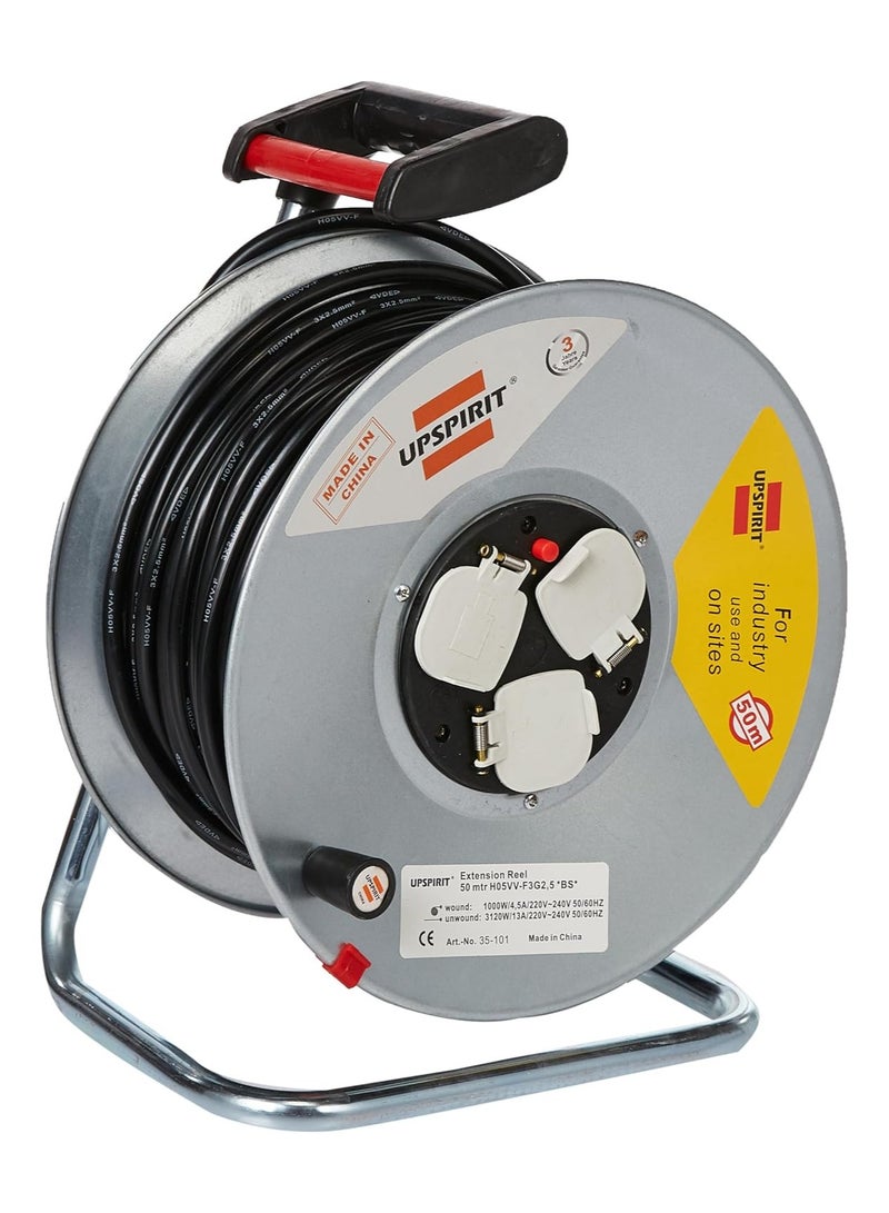 Roxon 3-Plug Electric Cable Reel Black Silver 50meter  - Image 1