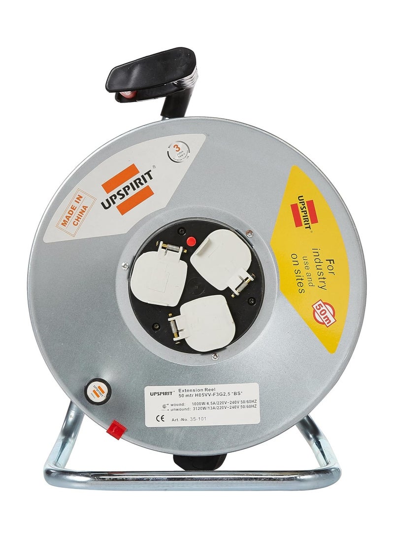 Roxon 3-Plug Electric Cable Reel Black Silver 50meter  - Image 2