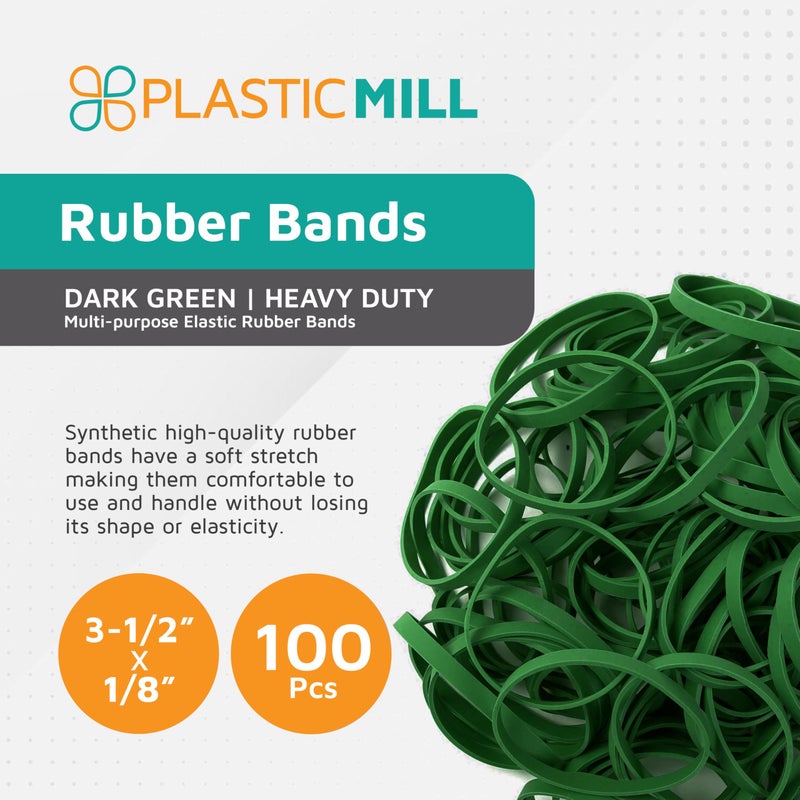 PlasticMill Dark Green Rubber Bands Size 33 (3 1/2" x 1/8") - #33 Colored Rubber Bands Office Supplies - Strong, Elastic Bands for Crafts, Balloon Garland, Cash, File Folders (100-Pack) - Image 2