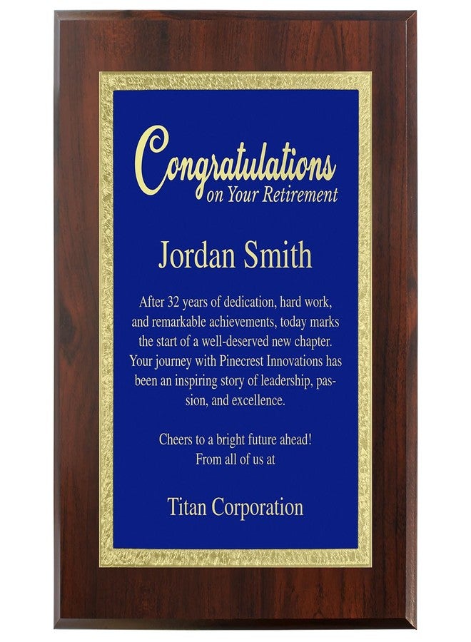 PlaqueMaker Award Plaque, Wooden Frame with Gold Border, Red, Black Or Blue Background wiht Gold Engraving. Customizable Text and Artwork (Blue, 8 x 10") - Image 2