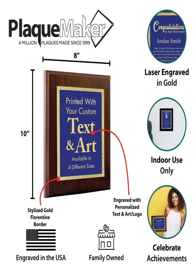 PlaqueMaker Award Plaque, Wooden Frame with Gold Border, Red, Black Or Blue Background wiht Gold Engraving. Customizable Text and Artwork (Blue, 8 x 10") - Image 5