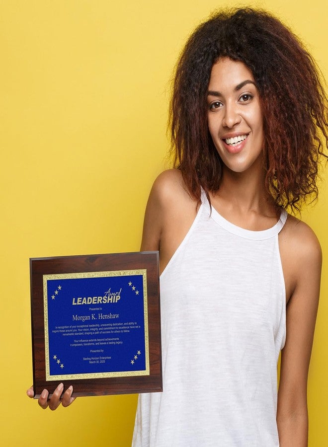 PlaqueMaker Award Plaque, Wooden Frame with Gold Border, Red, Black Or Blue Background wiht Gold Engraving. Customizable Text and Artwork (Blue, 8 x 10") - Image 3