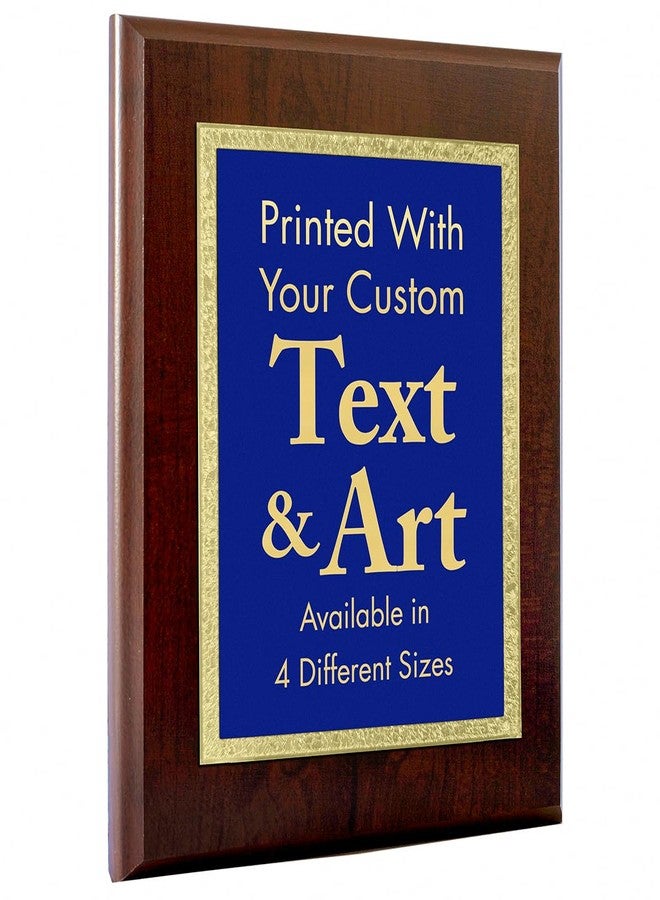 PlaqueMaker Award Plaque, Wooden Frame with Gold Border, Red, Black Or Blue Background wiht Gold Engraving. Customizable Text and Artwork (Blue, 8 x 10") - Image 1