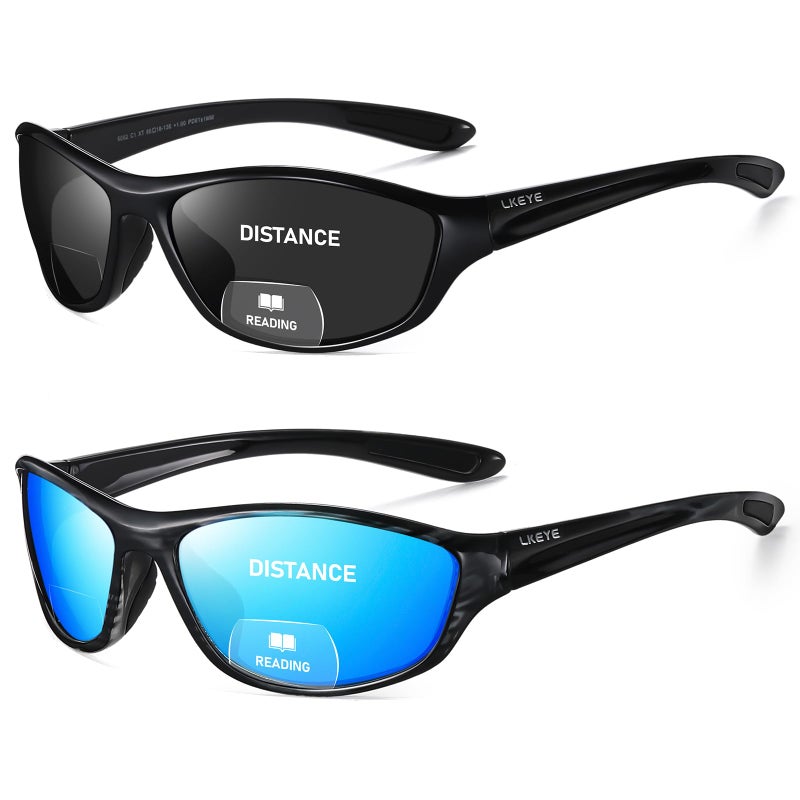 Lkeye Bifocal Reading Sunglasses For Men Women Sports Style Sun Reader Wrap Around Build-In Uv400 Protection Sports/Outdoor/Driving Eyewear Lk6092 (Gray/Blue +2.0Diopters) - Image 1