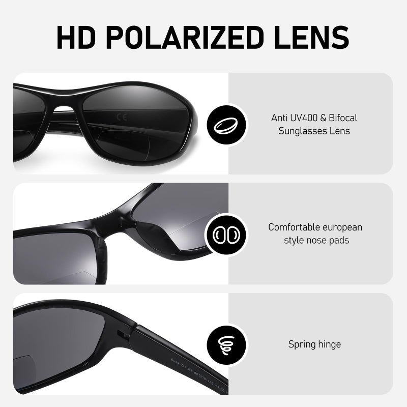 Lkeye Bifocal Reading Sunglasses For Men Women Sports Style Sun Reader Wrap Around Build-In Uv400 Protection Sports/Outdoor/Driving Eyewear Lk6092 (Gray/Blue +2.0Diopters) - Image 3