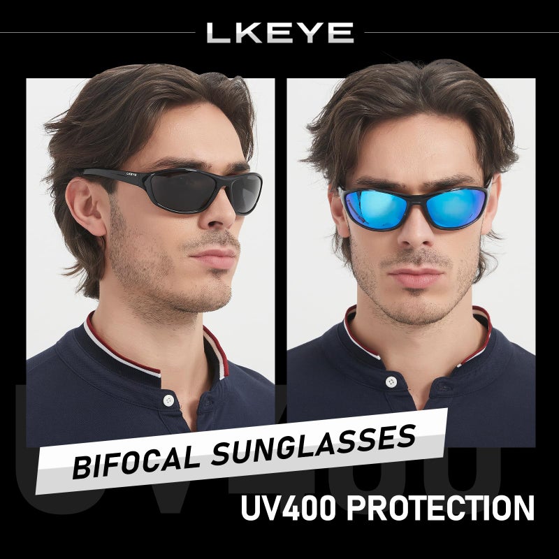 Lkeye Bifocal Reading Sunglasses For Men Women Sports Style Sun Reader Wrap Around Build-In Uv400 Protection Sports/Outdoor/Driving Eyewear Lk6092 (Gray/Blue +2.0Diopters) - Image 2