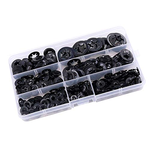 SpzcdZa 260pcs 7 Size Internal Tooth Starlock Washers Locking Washer Assortment Kit, Push On Speed Clips Fasteners Assortment Kit,Quick Speed Locking Washers,Black Oxide Finish65Mn Black Oxide Finish - Image 5