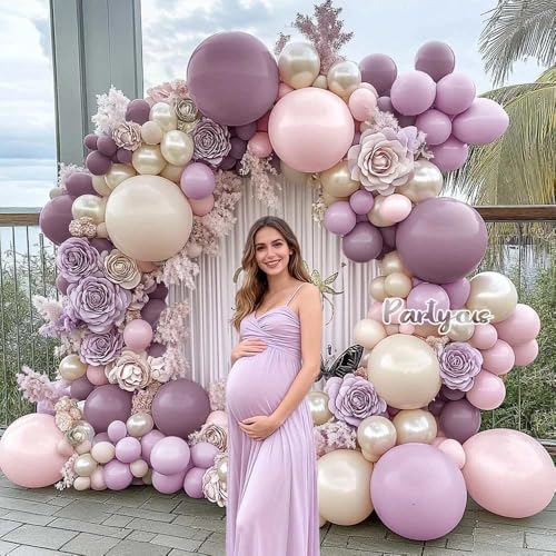 Partycus Dusty Purple Pink Balloon Arch Kit Double Stuffed Lavender White Sand Pearl Balloon Garland with Pastel Pink Lilac Blush Gold Latex for Baby Shower Birthday Wedding Valentines Party - Image 5