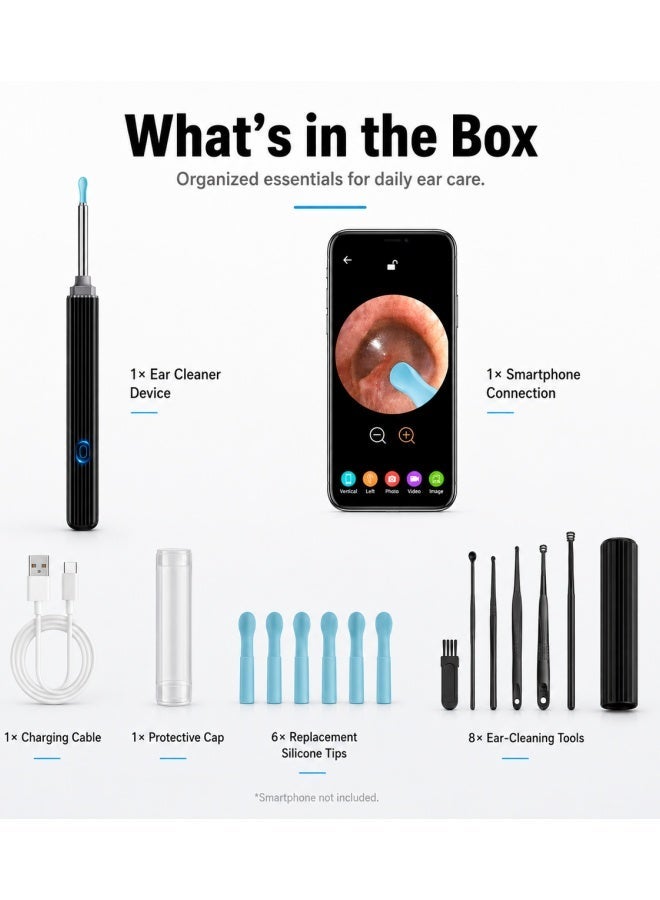 TAKHTEELA Visual Ear Wax Removal Tool with light, Wireless Ear Cleaning Kit for iOS, Android Smartphones, Wax Elimination Spoon Kit - Image 4