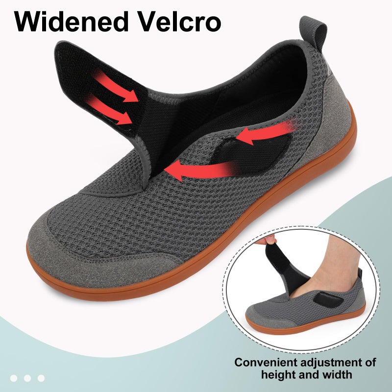LeIsfIt Mens Wide Diabetic Shoes Adjustable Barefoot Walking Shoes Breathable Zero Drop Sneakers for Wide Width Arthritis Edema Feet Dark Grey Size 11 - Image 4