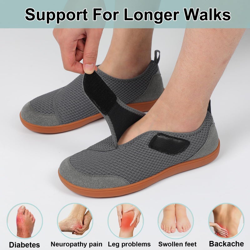 LeIsfIt Mens Wide Diabetic Shoes Adjustable Barefoot Walking Shoes Breathable Zero Drop Sneakers for Wide Width Arthritis Edema Feet Dark Grey Size 11 - Image 5