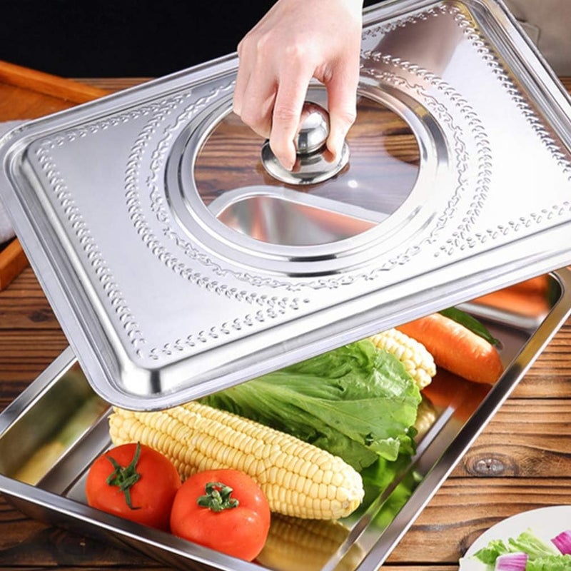Glass Dishes Griddle Cover Stainless Steel Pan Cover Lid for Chafing Dishes and Steam Table Pans Pan Lids for Food Warmer Buffet Serving Chafing Dishes with Window S Griddle Cover Metal Tray - Image 5