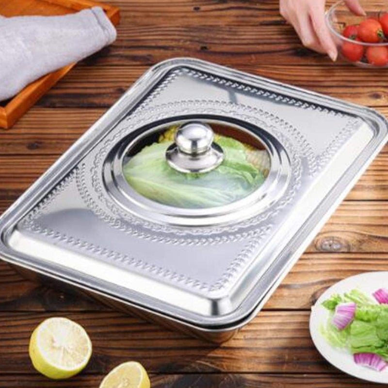 Glass Dishes Griddle Cover Stainless Steel Pan Cover Lid for Chafing Dishes and Steam Table Pans Pan Lids for Food Warmer Buffet Serving Chafing Dishes with Window S Griddle Cover Metal Tray - Image 3
