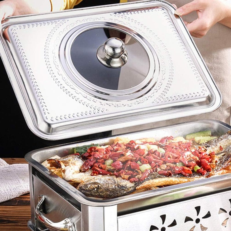 Glass Dishes Griddle Cover Stainless Steel Pan Cover Lid for Chafing Dishes and Steam Table Pans Pan Lids for Food Warmer Buffet Serving Chafing Dishes with Window S Griddle Cover Metal Tray - Image 4