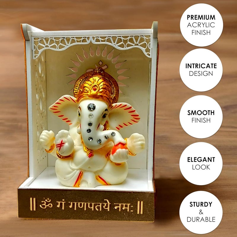 SOLOBOLO Ganesh Idol for Car Dashboard with Small Temple for Car DashboardGanesh Idol for Office DeskGanesha Idol for GiftGift for Housewarming Ceremony Mandir Mandir with Idol - Image 3