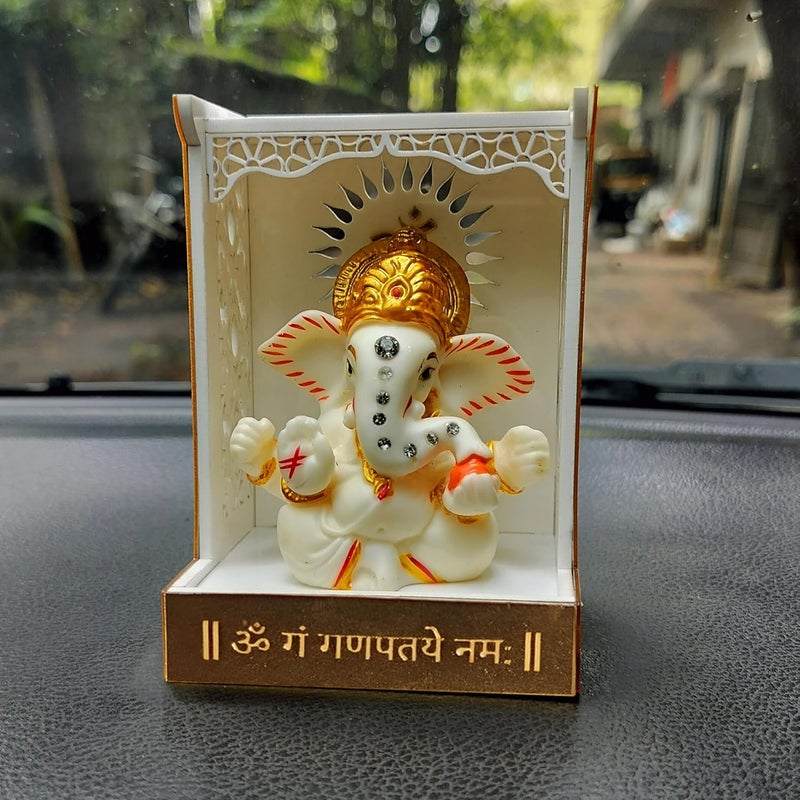 SOLOBOLO Ganesh Idol for Car Dashboard with Small Temple for Car DashboardGanesh Idol for Office DeskGanesha Idol for GiftGift for Housewarming Ceremony Mandir Mandir with Idol - Image 5