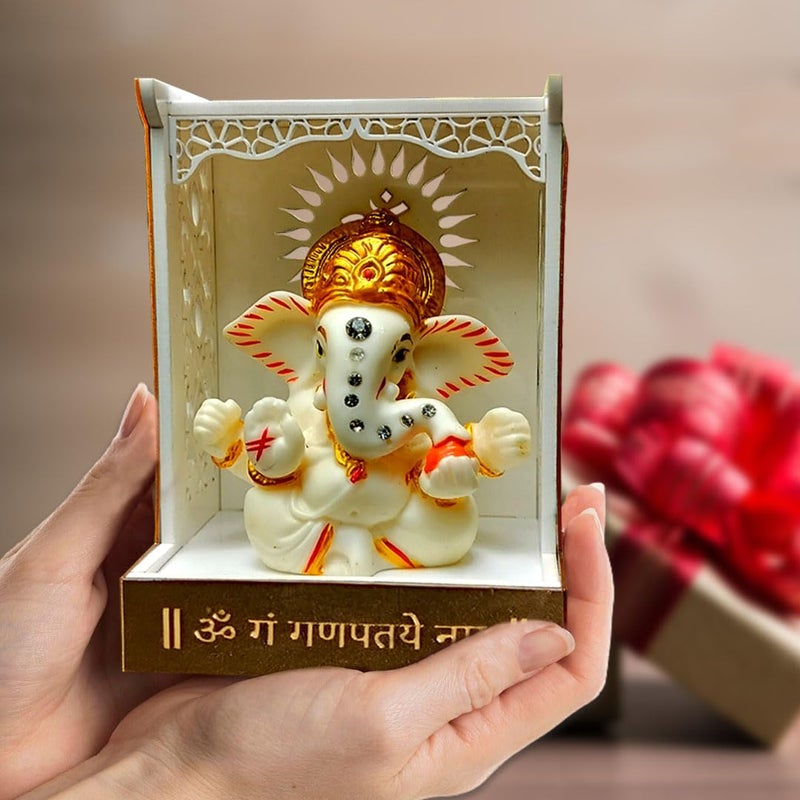 SOLOBOLO Ganesh Idol for Car Dashboard with Small Temple for Car DashboardGanesh Idol for Office DeskGanesha Idol for GiftGift for Housewarming Ceremony Mandir Mandir with Idol - Image 1
