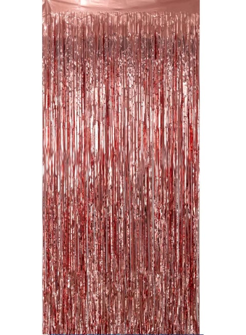 Generic Foil Fringe Curtain Backdrop – Metallic Tinsel Party Curtain for Photo Booth, Door & Wall Décor – Easy Stick-On Top – Rose Gold – 1 Piece