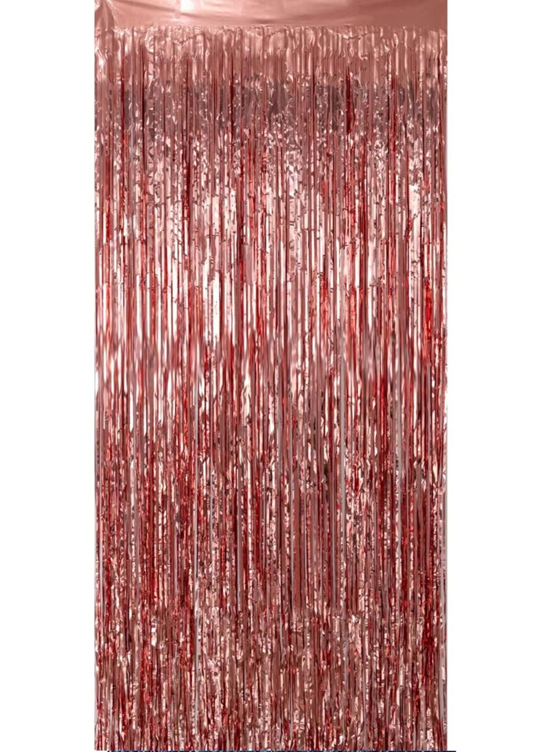 ستارة شرائط فويل لامعة – خلفية حفلات وتصوير للباب والجدار، سهلة التثبيت – روز جولد – قطعة واحدة