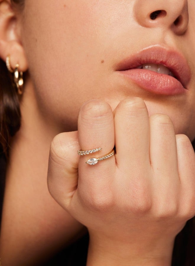 PAVOI 14K Yellow Gold Plated Cubic Zirconia Crossover Stackable Ring for Women | Marquise CZ Open Twist Eternity Band | Size 8 - Image 2