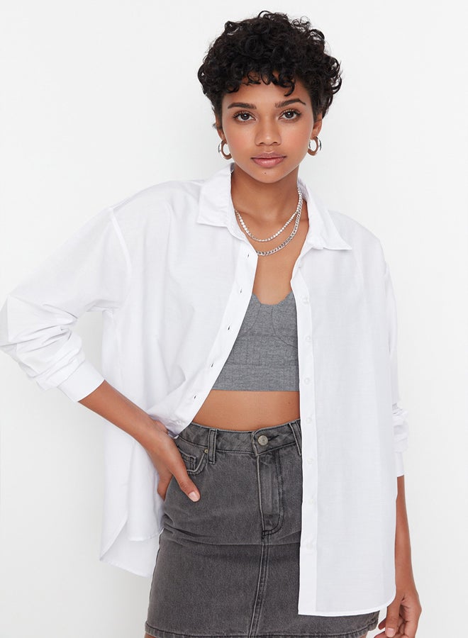 trendyol Shirt - White - Oversize  - Image 1
