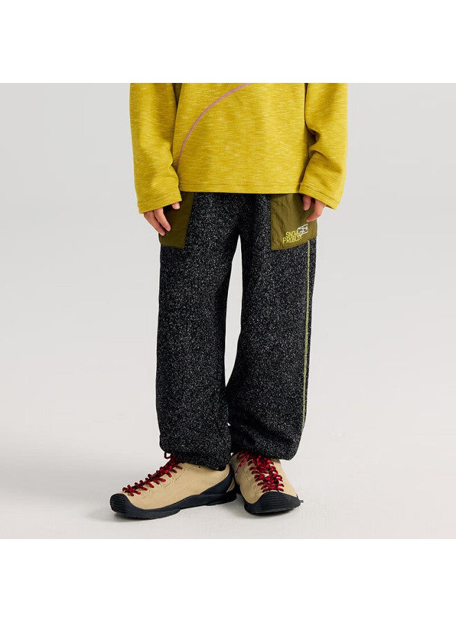 Mipo Fleece-lined Warm Sweatpants 25 Autumn Winter Kids Integrated Fleece Casual Pants Black 140cm