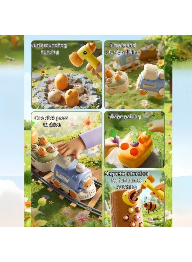 LBMT Multi Functional Car Set Toys with Press and Go for toddlers 3-5,Kids Push Car with Whack-a-Mole Game, Woodpecker Worm Game, Carrot Harvest Game, Separable Small Train Set Toy for Toddler Travel Toys, Baby Learning & Education Train Toys for Boy Girl Birthday Gift - Image 2