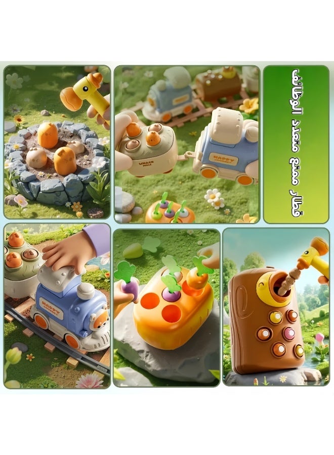 LBMT Multi Functional Car Set Toys with Press and Go for toddlers 3-5,Kids Push Car with Whack-a-Mole Game, Woodpecker Worm Game, Carrot Harvest Game, Separable Small Train Set Toy for Toddler Travel Toys, Baby Learning & Education Train Toys for Boy Girl Birthday Gift - Image 5