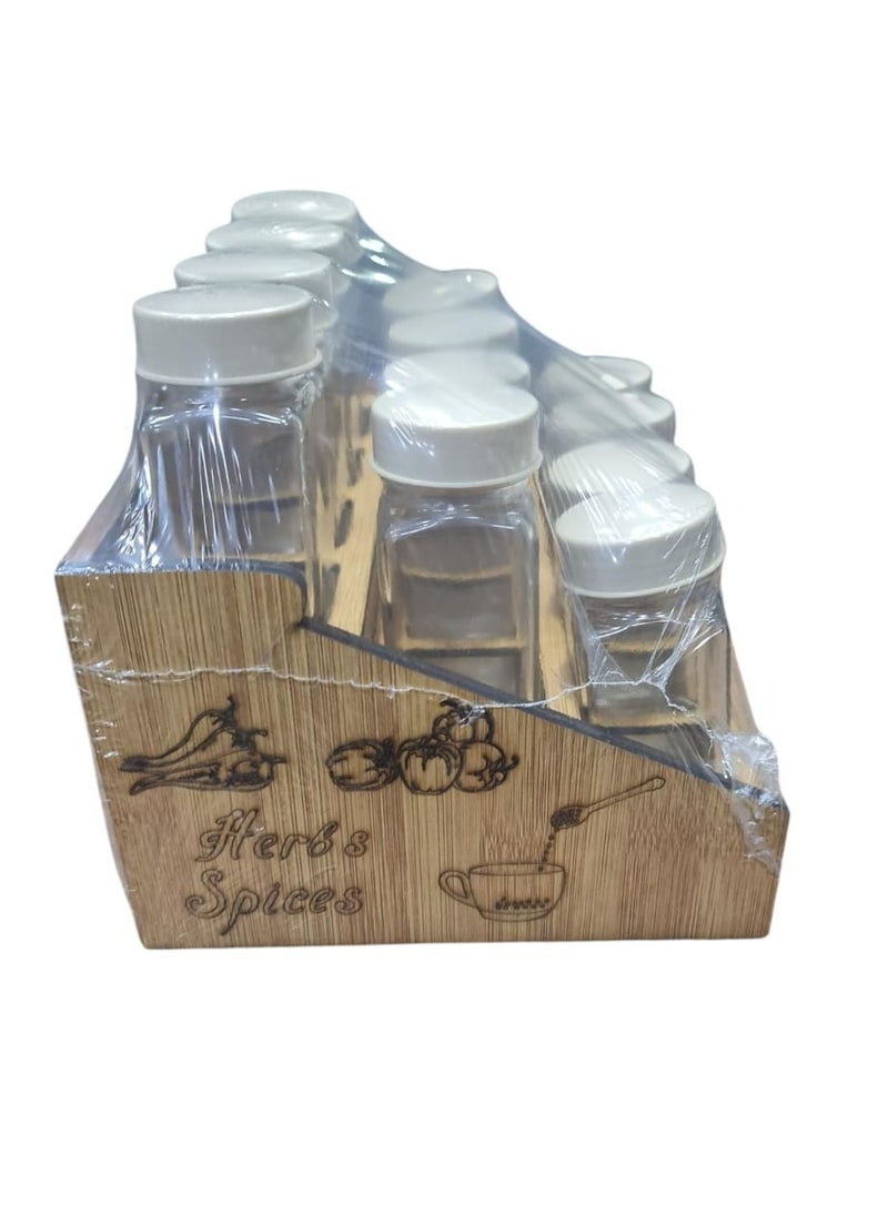 Generic Kitchen Spices And Seasoning Set, Set Consists Of 12 Pieces + Stand + Spice Sticker- Beigee  - Image 3